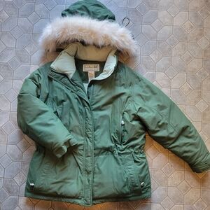 LL Bean Gore-Tex Goose Down Parka W/ Detachable Hood Faux Fur Trim Size L